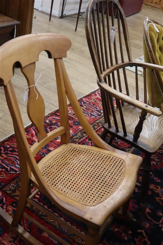 A Victorian ash and elm comb back elbow chair and a rocking chair